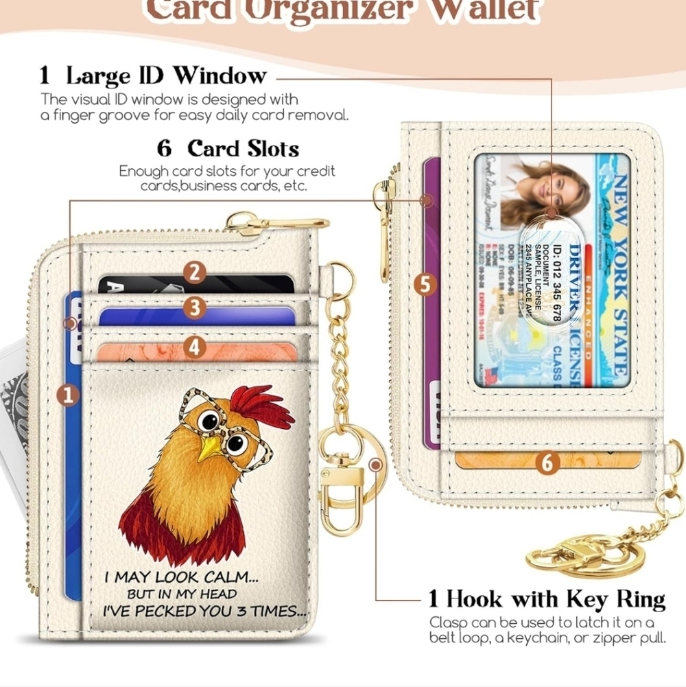 Cream Card Organizer Wallet with Cartoon Design
